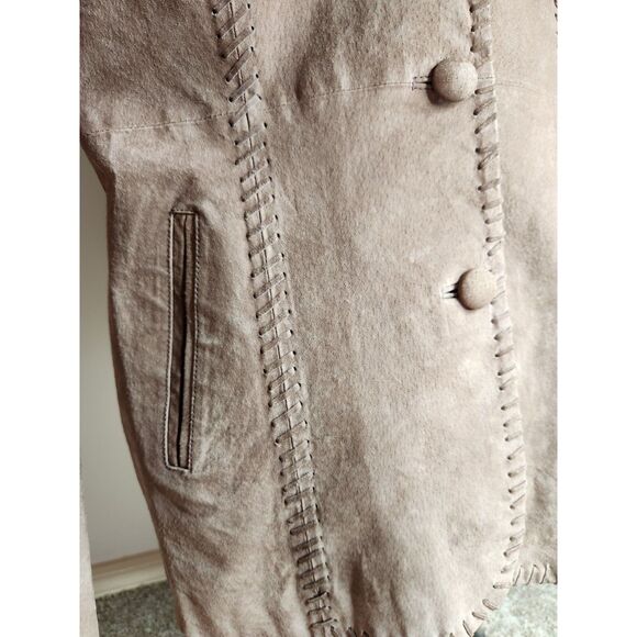 Taupe Suede Button Jacket Sz. Large Western Stitch Detail Country Chic Blazer - Picture 6 of 11